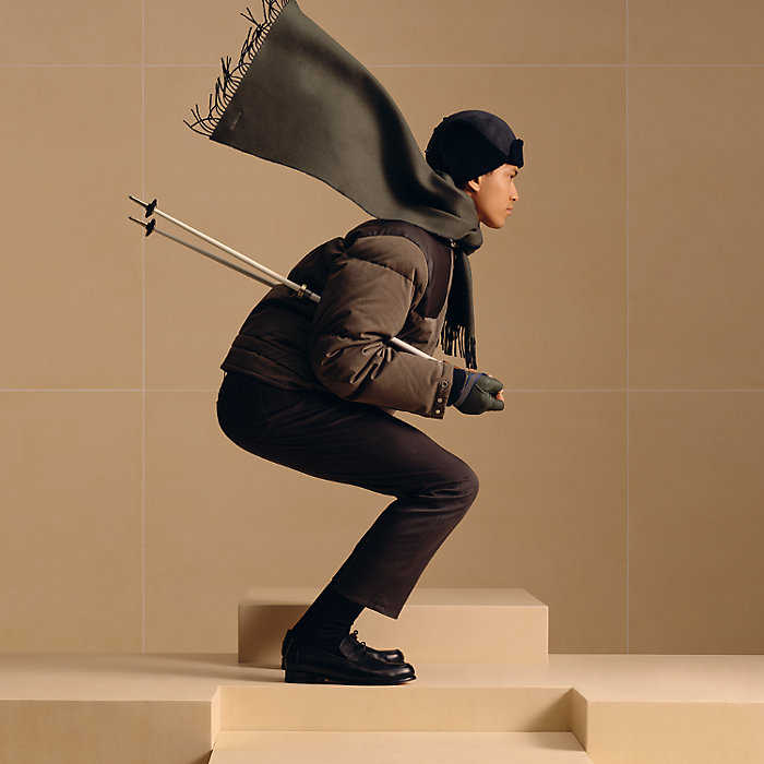 Hooded jacket with leather details | Hermès USA Hooded jacket with leather details | Hermès USA